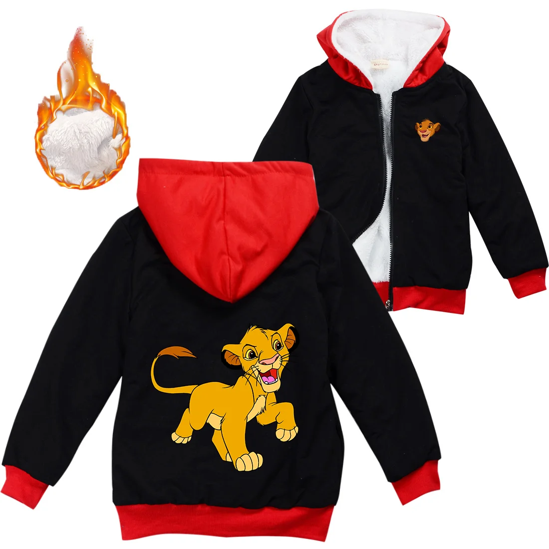 The Lion King Simba Warm Winter Jacket For Boys Girls with Zipper Children Coat Thicken Hooded Sweater Kids Outerwear