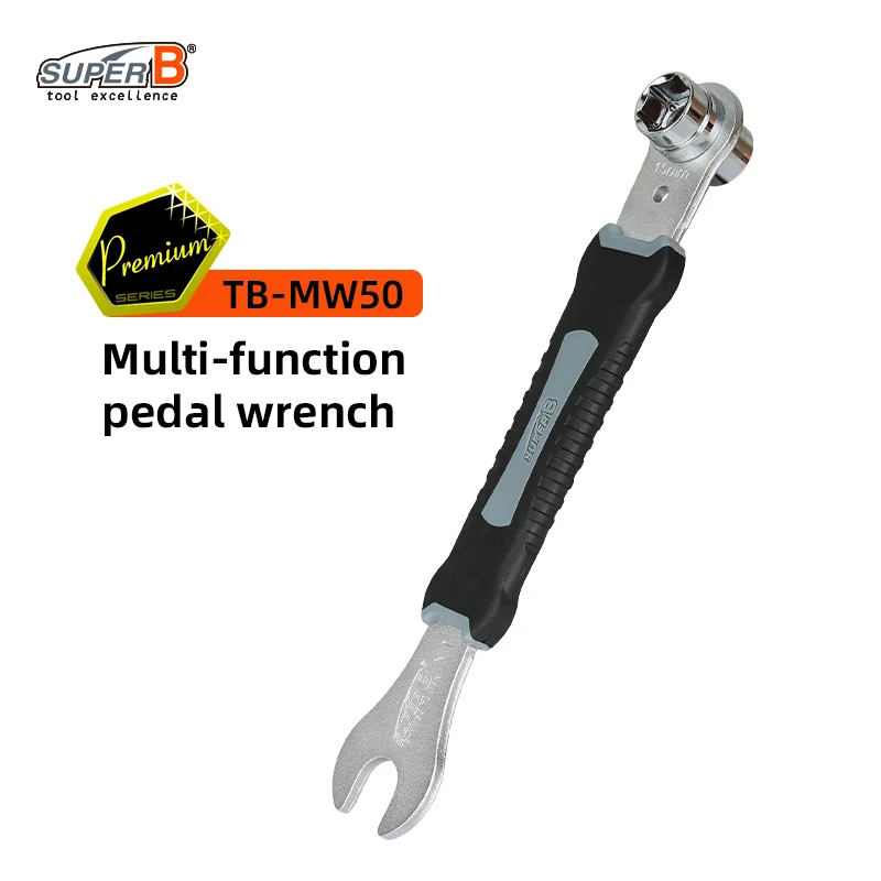 Super B Fietsreparatiegereedschap Multifunctionele pedaalsleutel 15 MM & 14 / 15 MM doppen Warmtebehandeld hoogwaardig staal