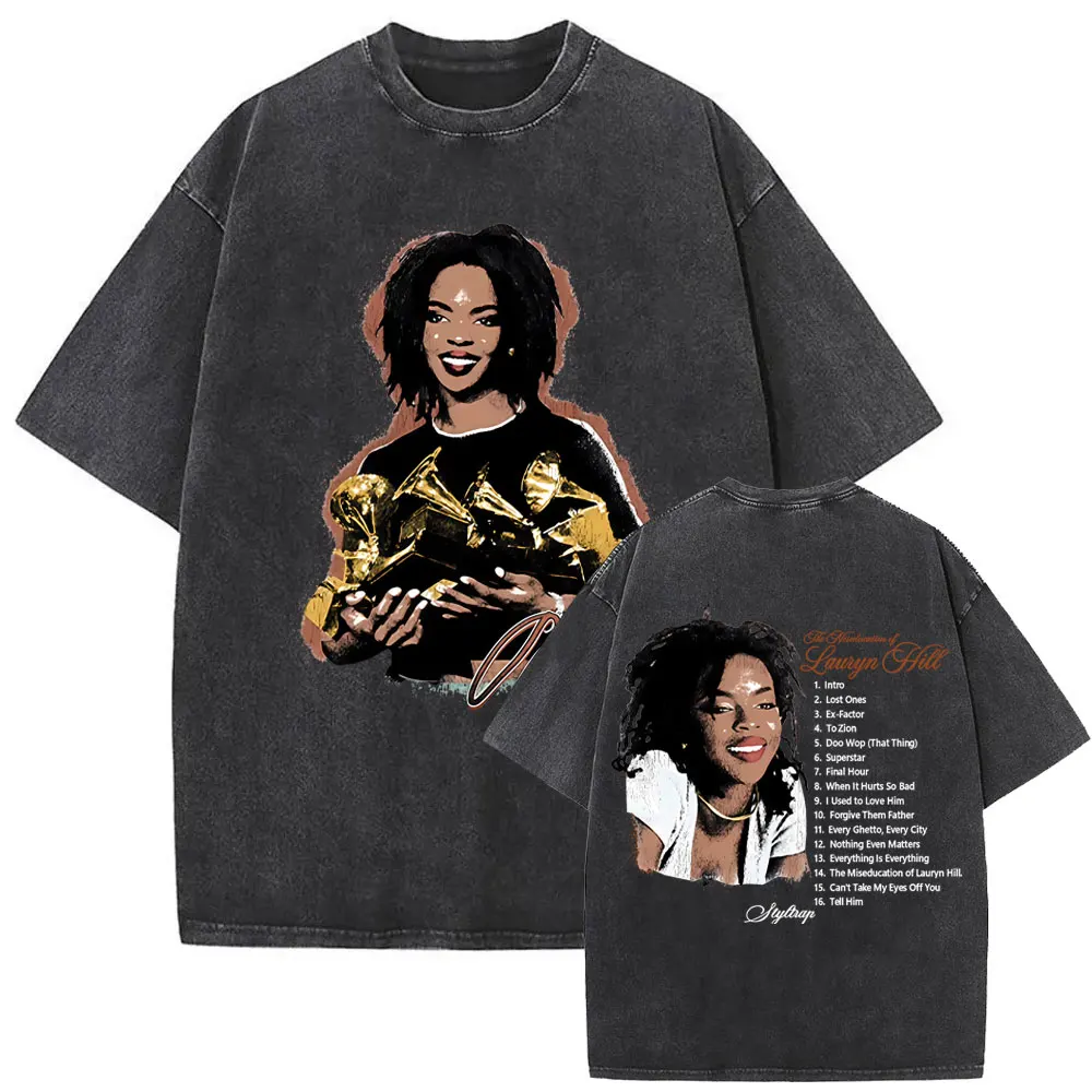 

Washed Vintage Lauryn Hill Graphic T-shirt The Miseducation of Lauryn Hill Album T Shirts Men Women's Hip Hop Fashion T-shirts