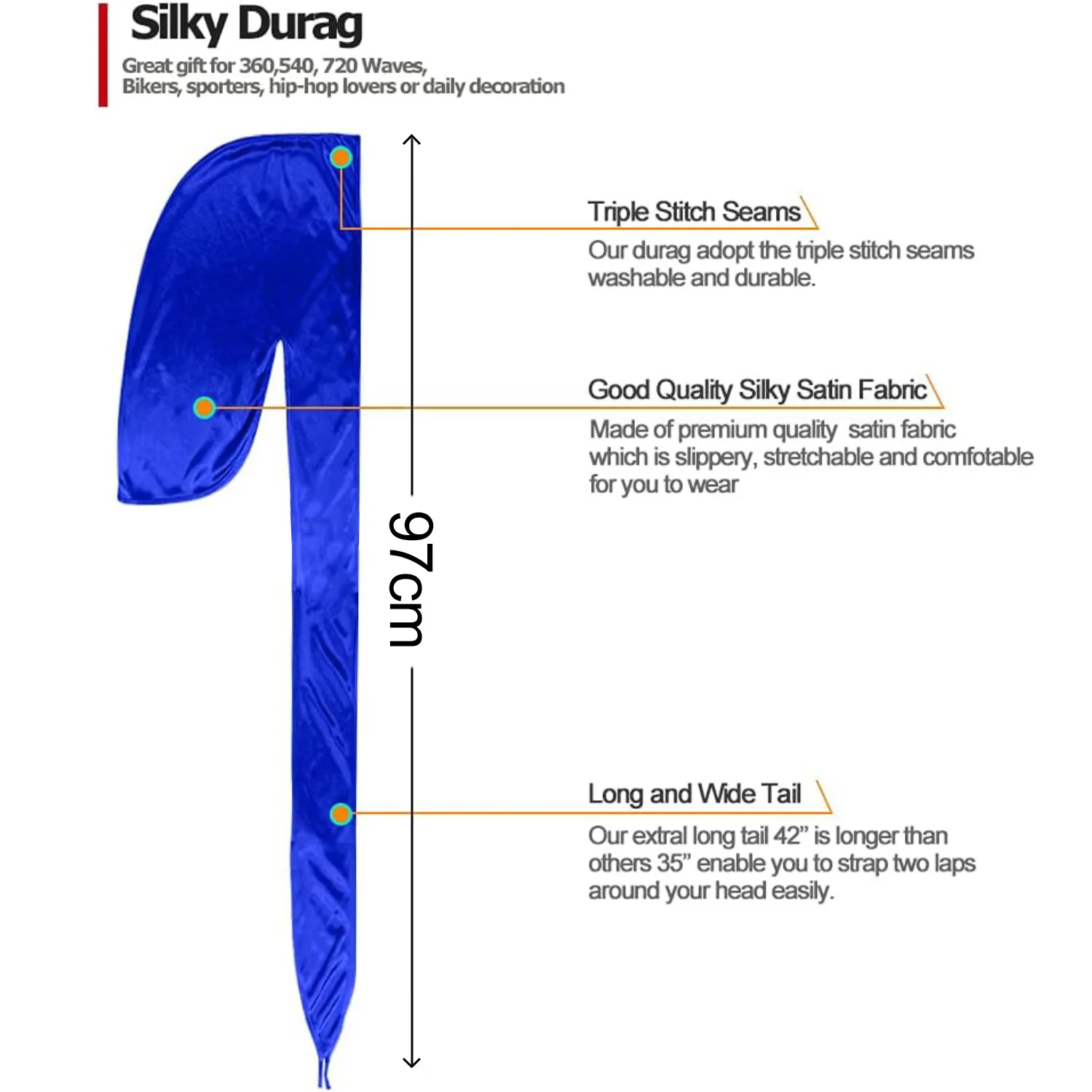 Men Satin Breathable Silky Durag Long Tail Doo Rag Pirate Hat Headband Turban Bandana Durag HeadwearMen Women Hair Accessories