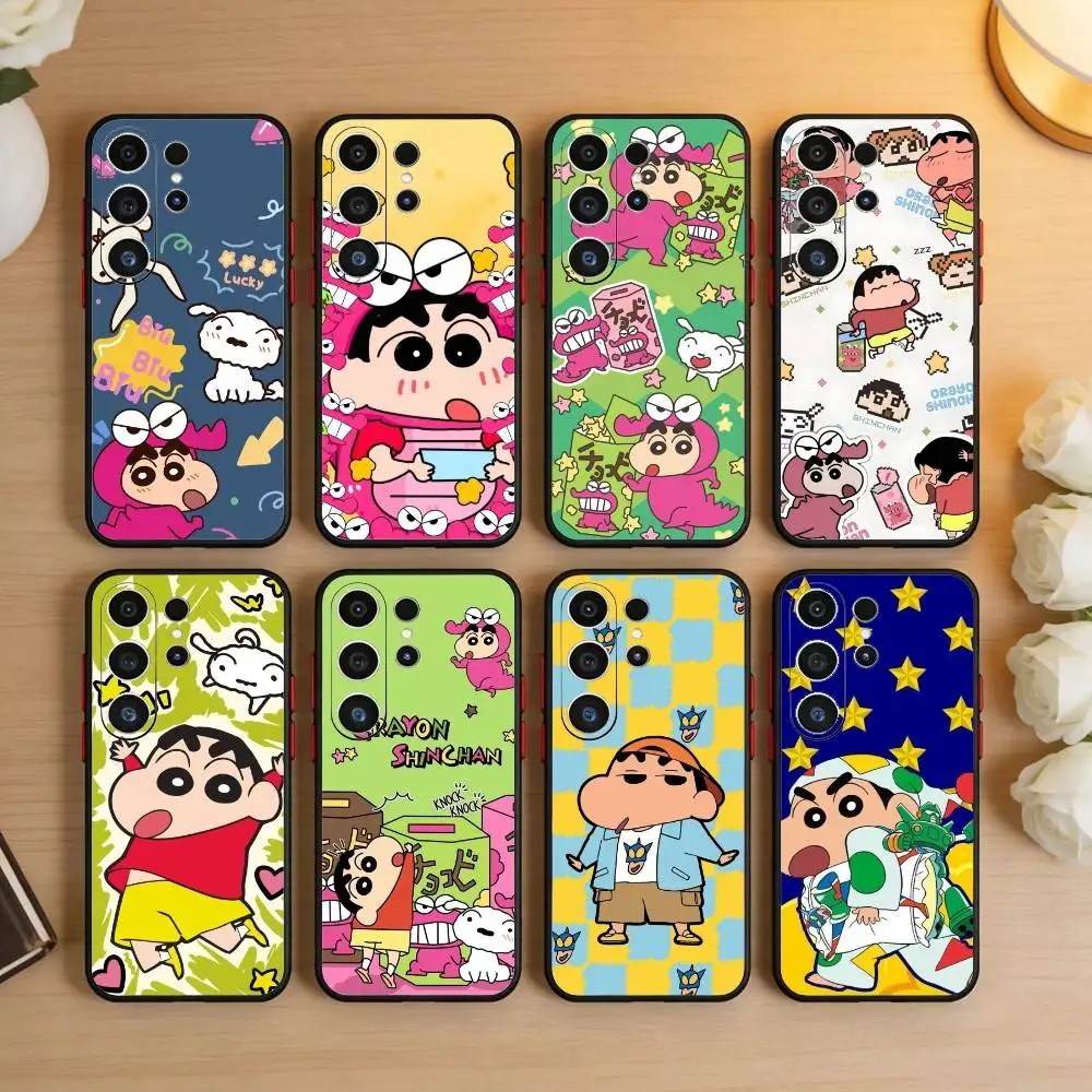 Cartoon K-Crayon Shin-chan Phone Case For Samsung S26,S25,S24,S23,S22,S21,S20,Plus,Fe,Lite,Others Black Cover