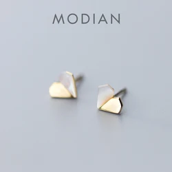 Modian Small Cute Opal Stud Earrings 925 Stelring Silver Gold Color Ear Studs For Women Grils Korean Wedding Statement Jewelry