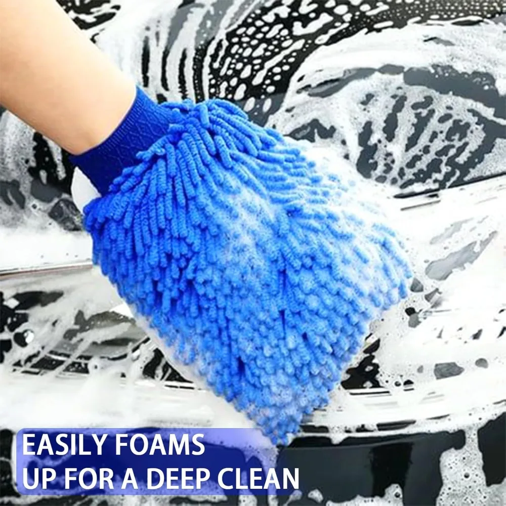 3-1Pcs Car Wash Gloves Microfiber Chenille Gloves Waterproof Car Cleaning Mitt Wax Detailing Brush Auto Care Double-faced Glove
