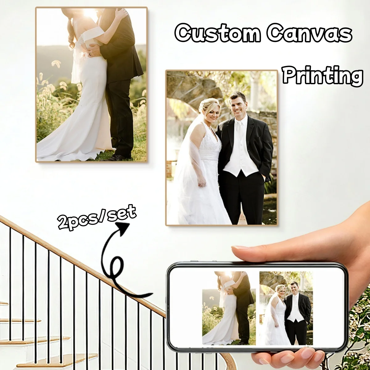 2 teile/satz Personalisierte Individuelle Foto Leinwand Druck Familienleben Haustiere Landschaft Paar Hochzeiten Wohnkultur Valentinstag Geschenke