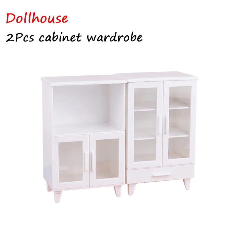 1Set 1:12 Dollhouse Miniature White Cupboard Display Cabinet Storage Lockers Furniture Model Decor Toy Doll House Accessories