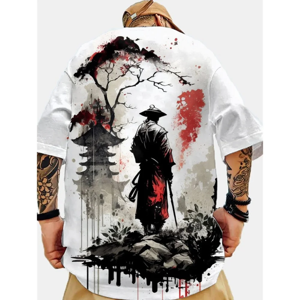 Samurai Oversized Casual 3d Print T Shirt For Men Summer Top Breathable Loose Men\'s T-Shirt Retro Street Short Sleeved