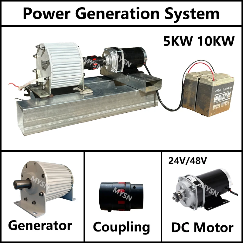 10KW 20KW 500 RPM Permanent Magnet Generator 96V 110V 220V 380V AC Alternators Gearless Magnetic Dynamo With DC Motor