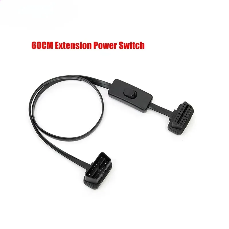 OBD2 Right Angle Extension Cable - 60CM Male to Female with Power Switch for Diagnostic Tools