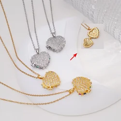 Creative Zircon Heart Can Open Photo Frame Pendant Necklaces for Women Romantic Stainless Steel Chain Jewelry Accessories Gifts