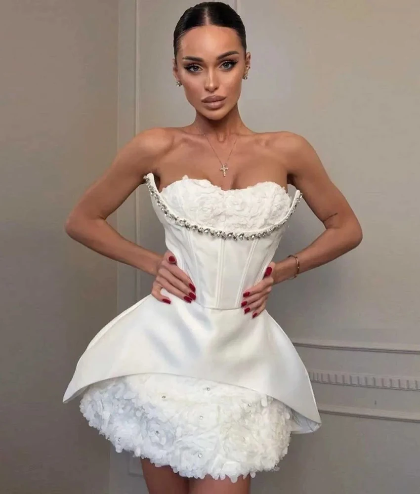 

MCDV Customized Sexy Tulle Straight Crystal 3D Flowers Evening Dress High Quality Sweetheart Sleeveless Women Wedding Gowns