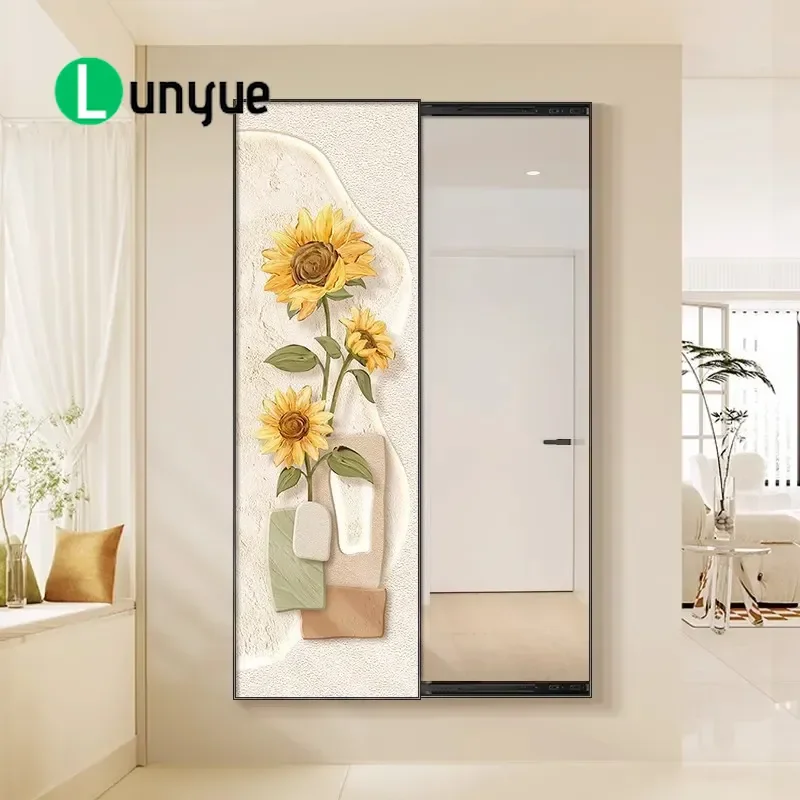 Nordic Cream Style Sliding Door Full Length Mirror Mural Invisible Decorative Painting Hidden Wall Mirror for Entrance