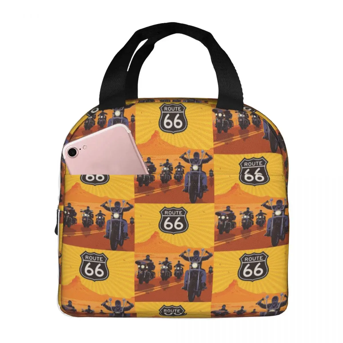 

Route 66 American Road Insulated Lunch Bag for Women Office Cooler Thermal Food Box Tote Portable Lunch Boxes Container