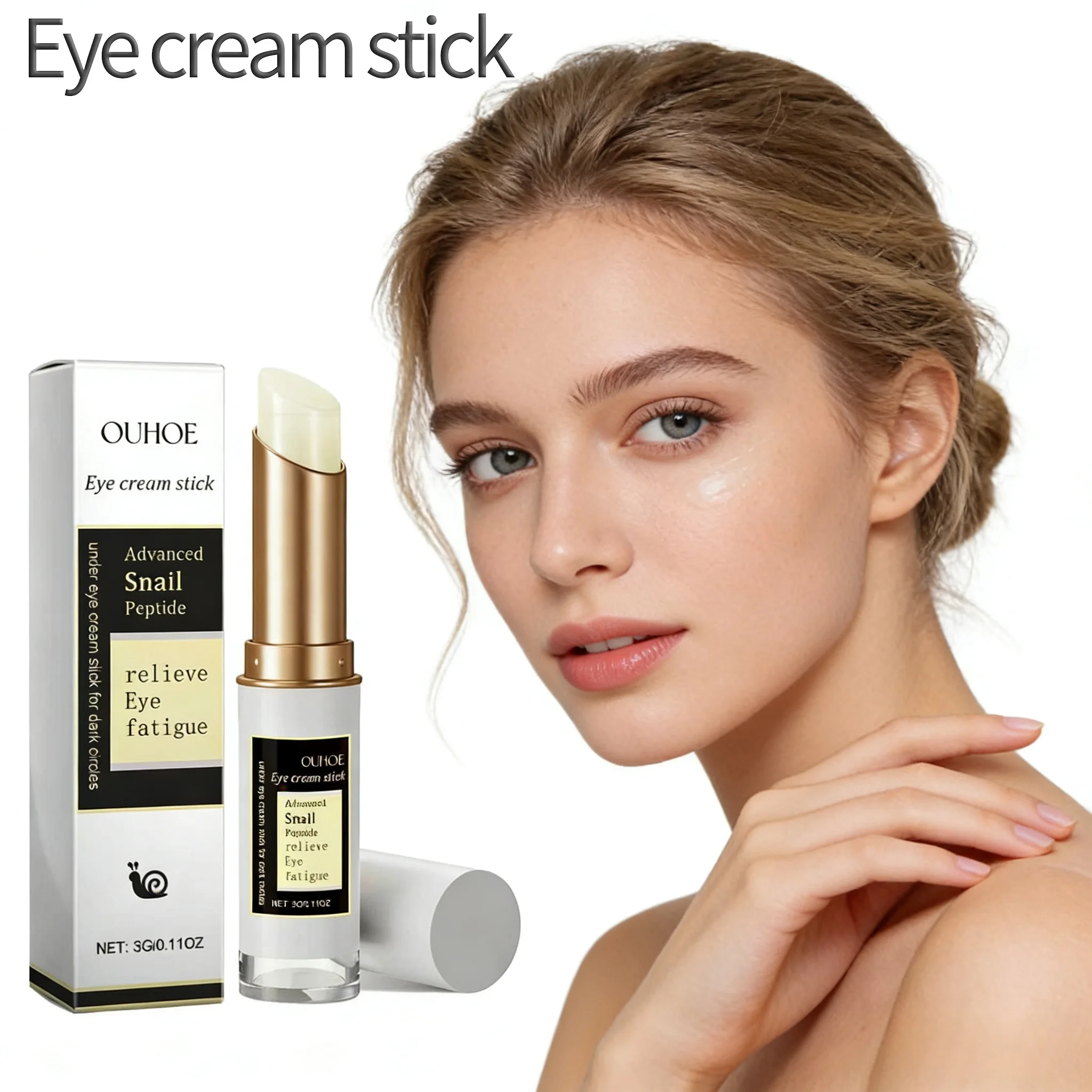 OUHOE Snail Peptide Eye Cream Stick 3g Moisturizing Firming Eye Care Improve Dark Circles Fine Lines Relieve Eye Fatigue Balm