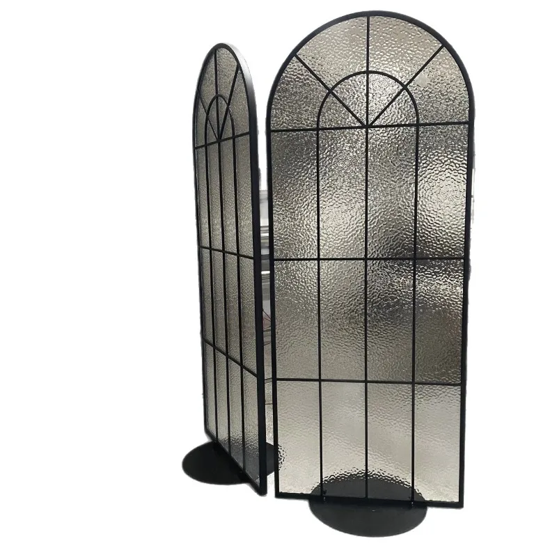 French movable Changhong glass partition No punching hole entrance directly opposite the door water ripple arch screen