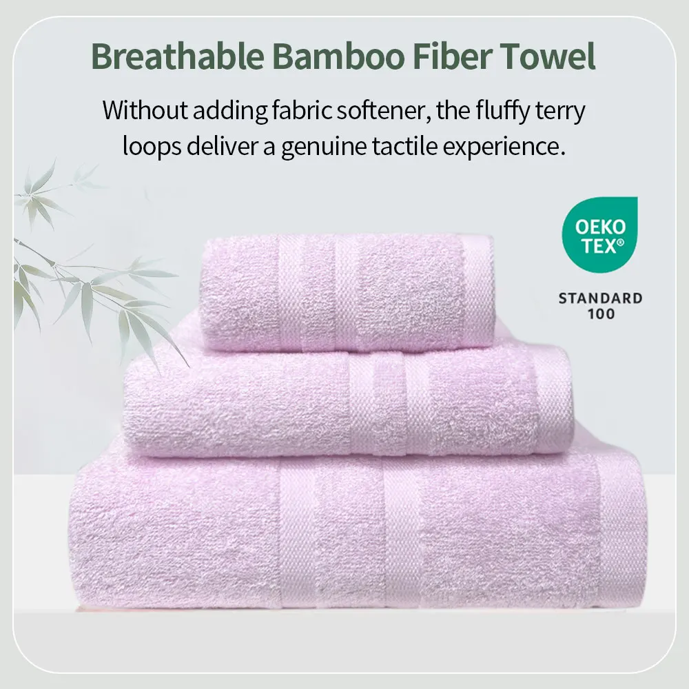 Bamboo Fiber Thickened Towel and Bath Towel Set, Solid Color, Soft and Absorbent, Suitable for Luxury Premium Bamboo Towels