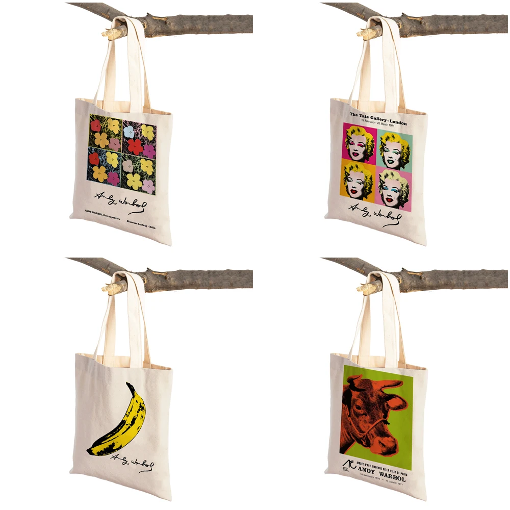 Andy Warhol Sunset Cat bovini Banana Shopping Bag doppia stampa Eco Casual Nordic Shopper Bags Lady Canvas Tote Women Handbag