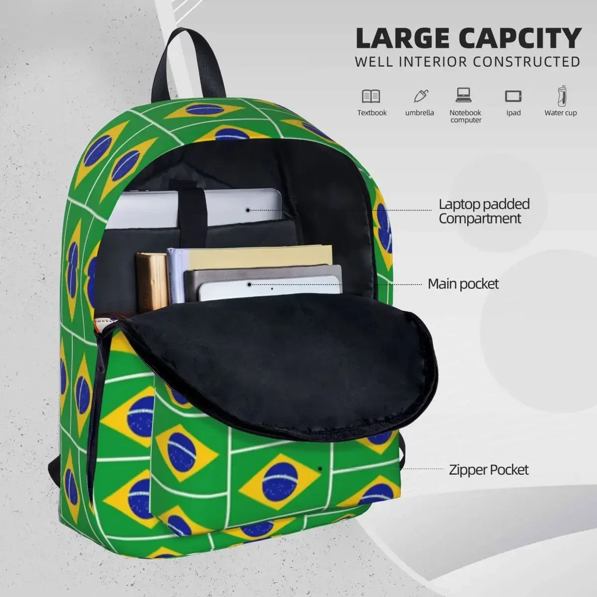 Brazil National Flag Backpacks Large Capacity Student Book bag Shoulder Bag Laptop Rucksack Travel Rucksack Children School Bag