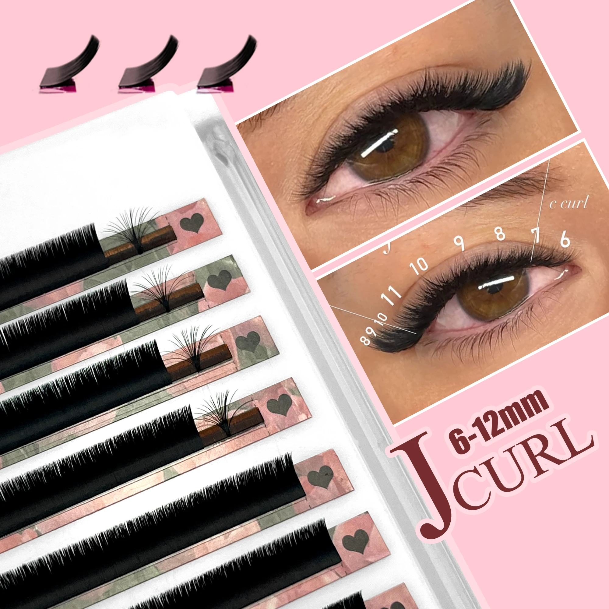 ABONNIE J Curl 6–12 mm Easy Fan Bottom Lashes Extension Fast Bloom Matte Volume Wimpernverlängerung