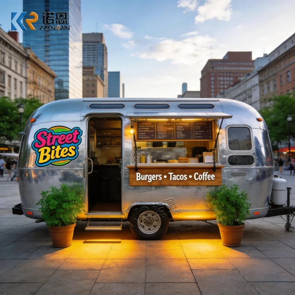 

mobile food vending cart with multifunctional and spacious interior, serving as a portable kitchen trailer