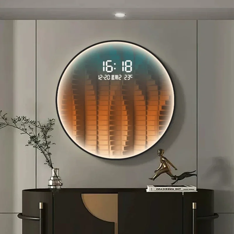 Gradual change square living room decorative painting LED clock wall clock Restaurant corridor creative light hanging painting