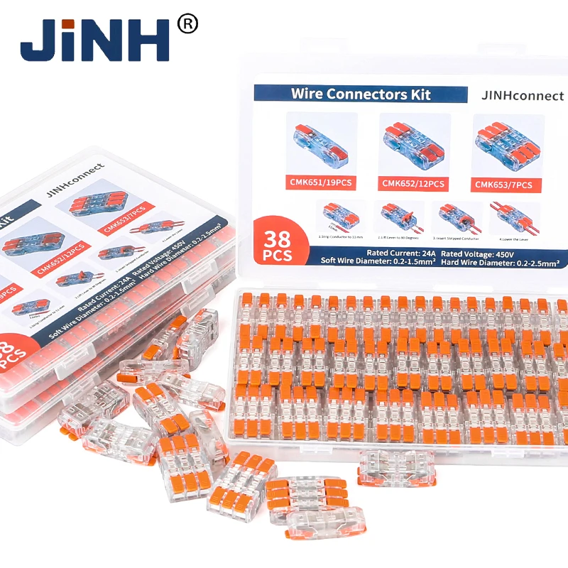 JINH CMK65 38PCS/Box Mini Fast Terminal Connector Multiple In Out Compact Splice Electrical Connectors Push-In Solid Stranded