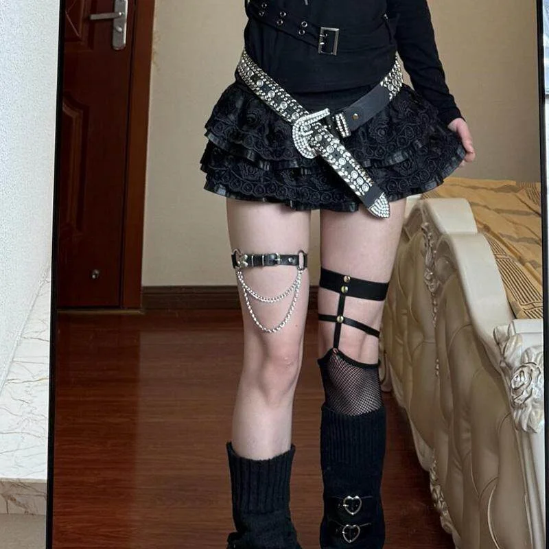 Dark Themed Rhinestone Wide Belt Niche Design Metallic Punk Subculture Personality Spicy Girl Accessory for Fashion Outfits