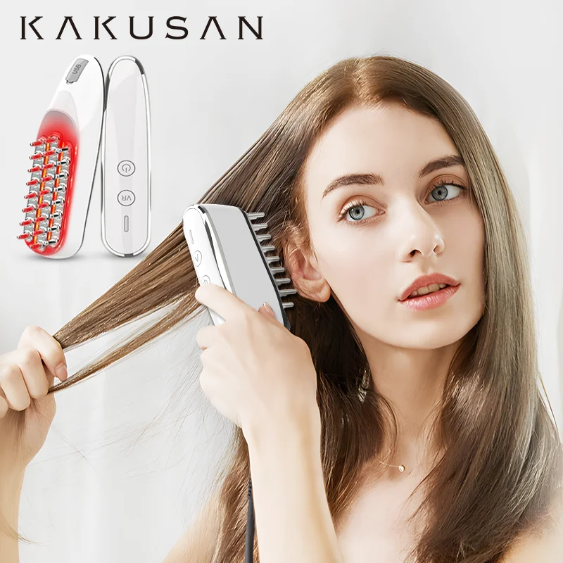 

KAKUSAN EMS светодиодный красный свет вибрирующая щетка для массажа кожи головы электрическая расческа для роста волос для лечения выпадения волос