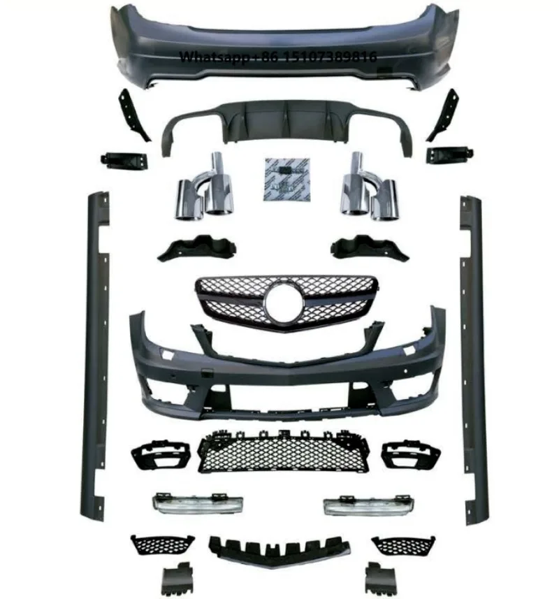 W204 Upgrade to C63 AM Body Kit Front Bumper Rear Diffuser Side Skirts Exhaust Pipes for Ben C Wagon