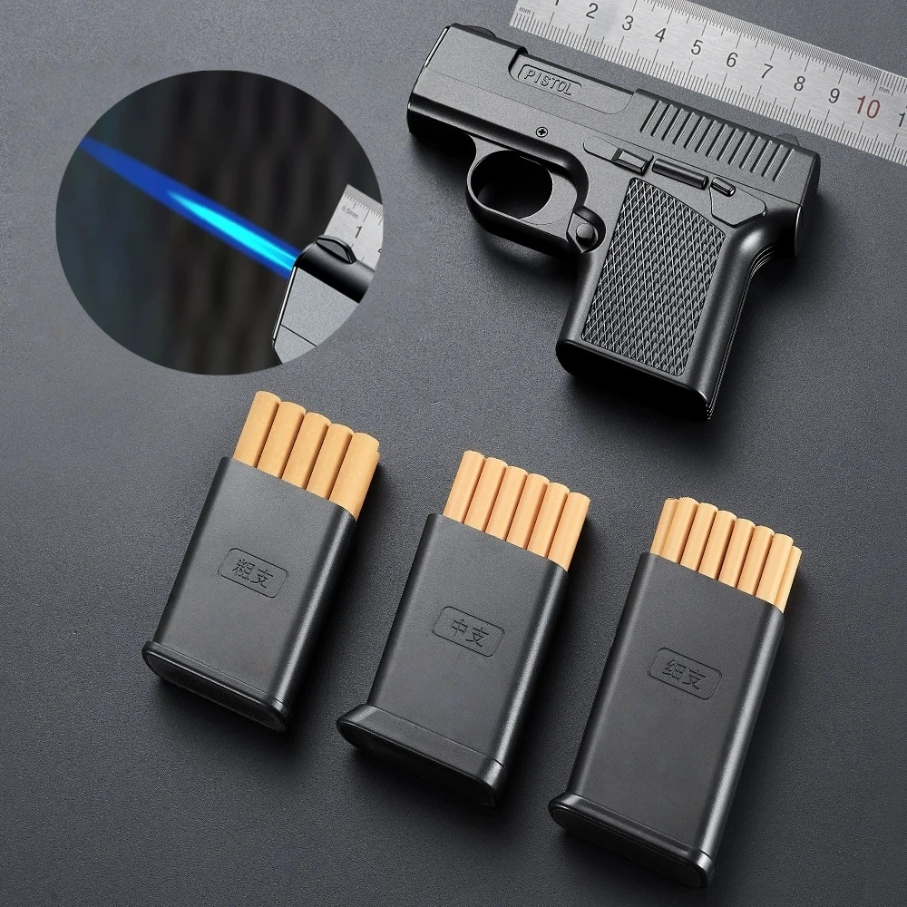 New multifunctional thick, medium and thin cigarette box lighter, windproof inflatable pistol shaped lighter, men's gift