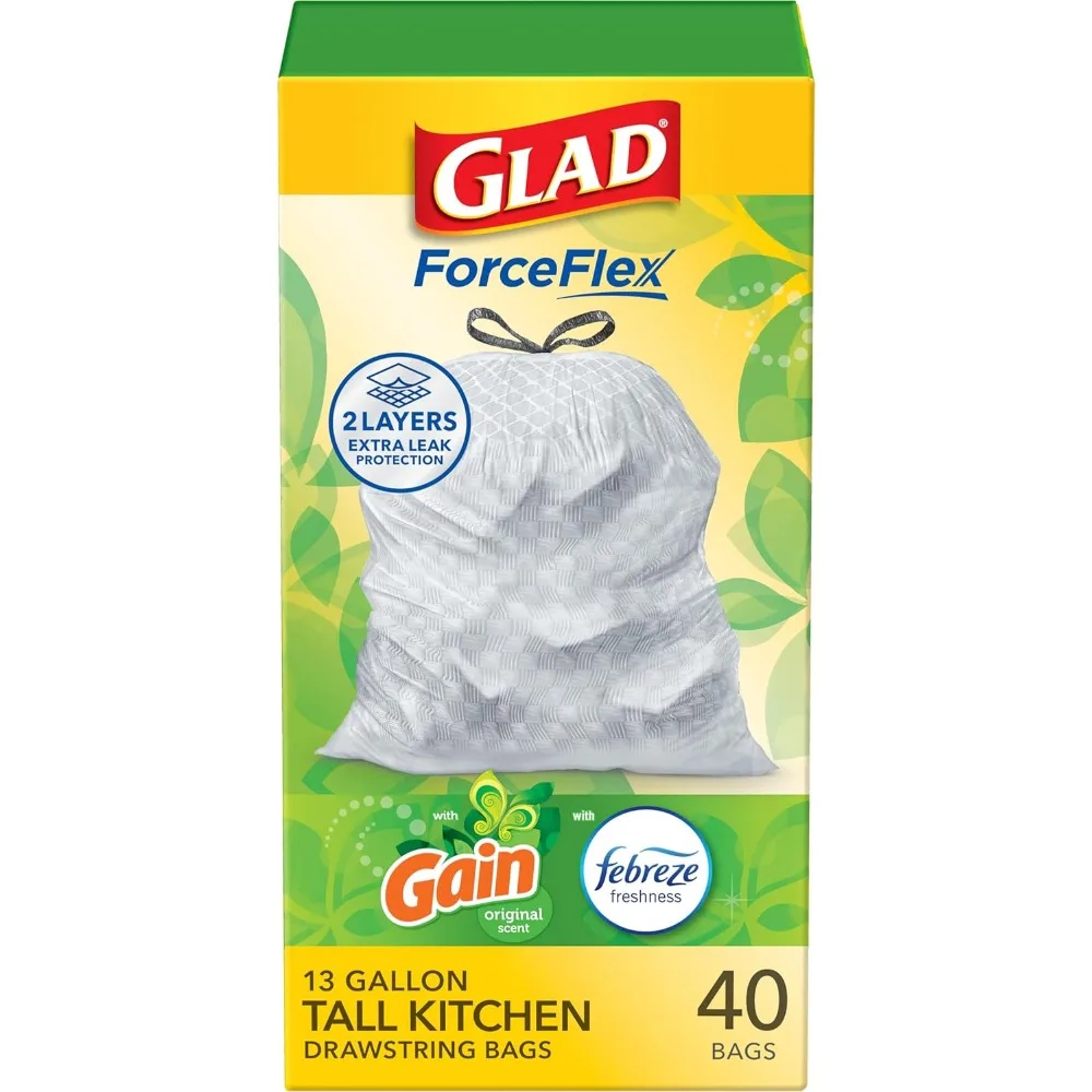 

13 Gallon Tall Kitchen Trash Bags, Gain Original Scent, 40 Count - Flexible and Durable