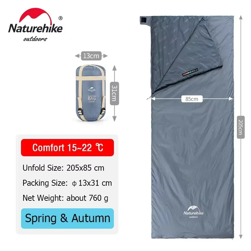 Saco de dormir Naturehike, modelo LW180, ultraligero, con combinación de tejidos de algodón, doble capa, ideal para acampar, hacer senderismo y realizar actividades turísticas al aire libre.