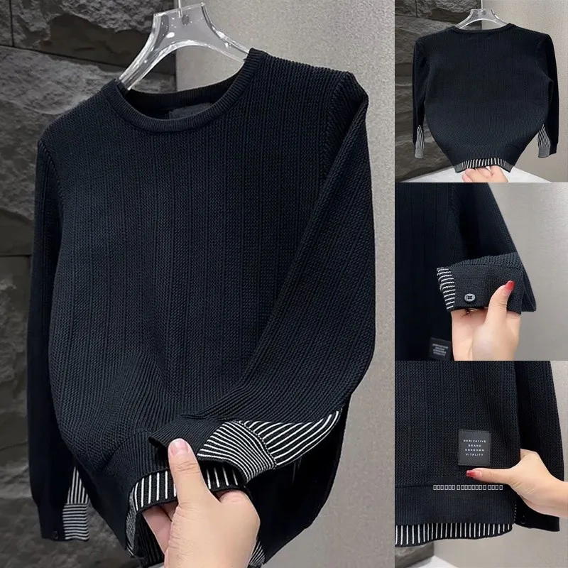 

Slim Fit Men's Knitted Sweater round Ne Pullover Striped Color Blo Korean Sle Soft Knitwear Casual Faion Autumn Winter