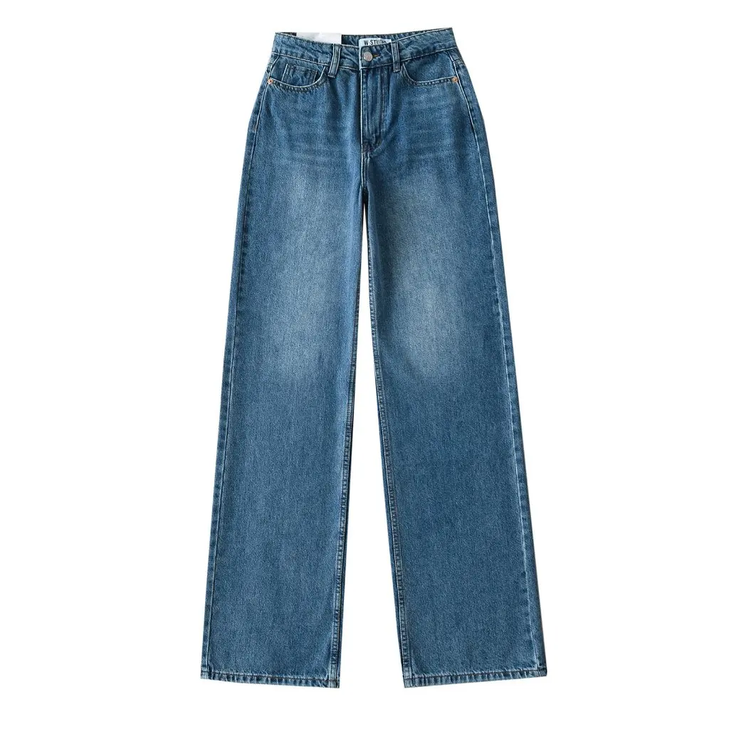 

Women's Retro High Waist Wide Leg Jeans Straight Denim Mop Pants American INS Hot Girl All-Match Loose Fit