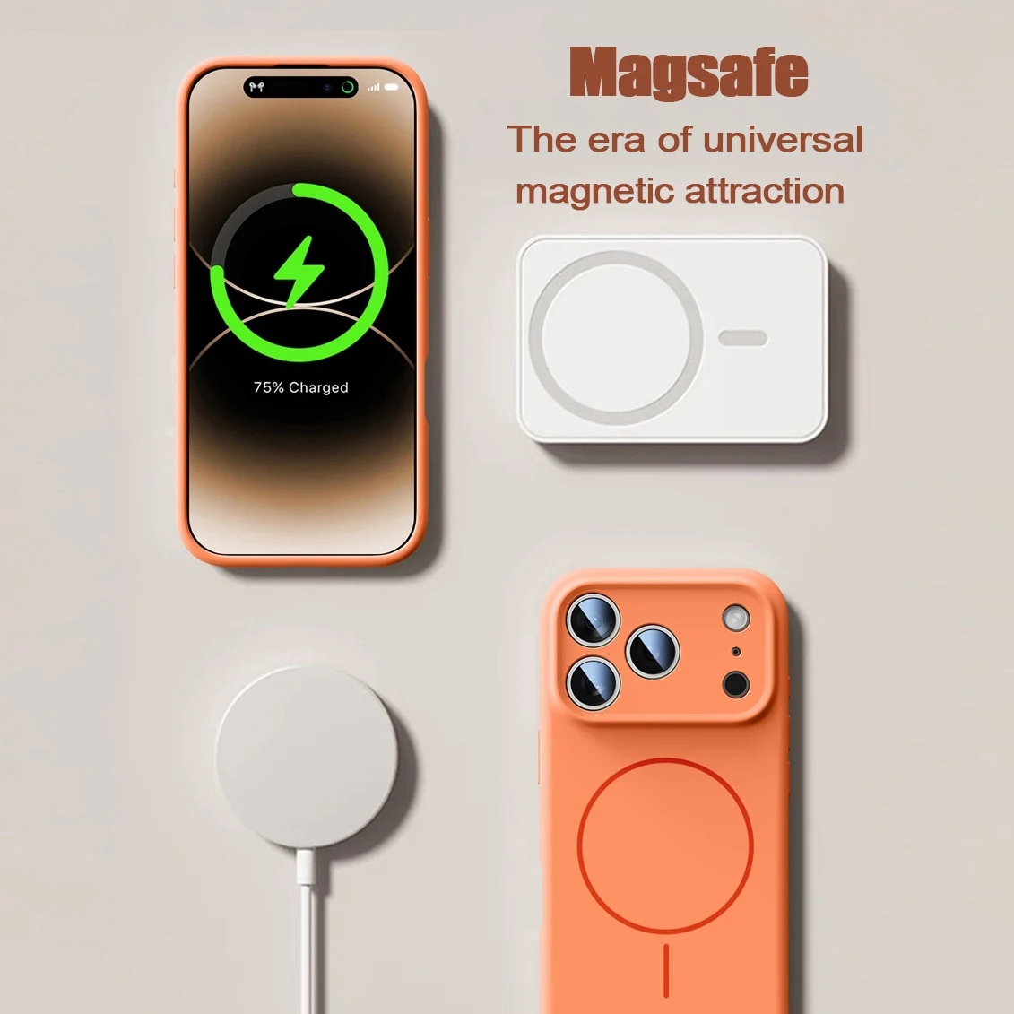 حافظة Magsafe من السيليكون السائل البرتقالي لهاتف آيفون 17 برو ماكس 17 غطاء شحن مغناطيسي ناعم لهاتف آيفون 13 14 15 16 برو ماكس بلس