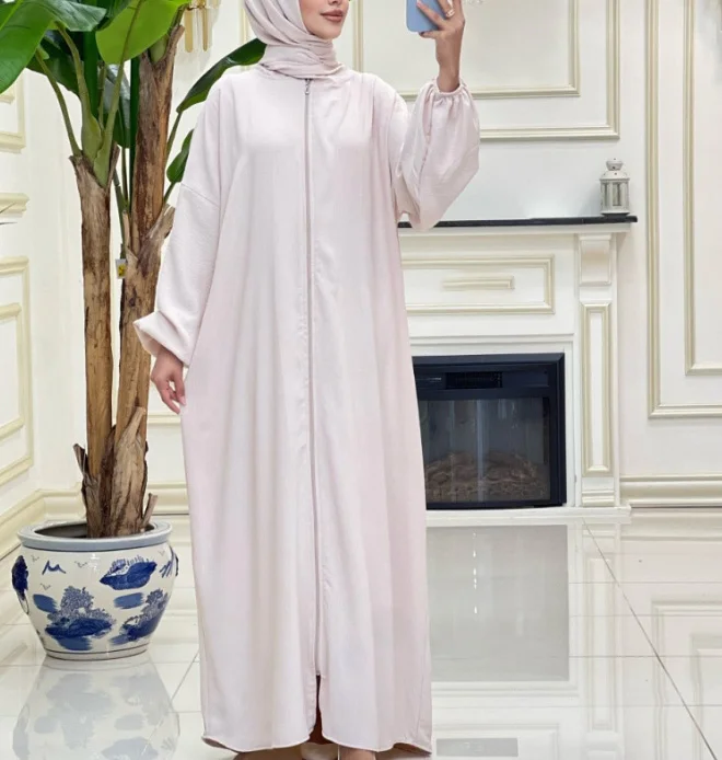 Urban Style 2024 Spring/summer for Women Casual Long Skirt Round Neck Solid Prayer Hooded Robe Zippered Women's Long Dres