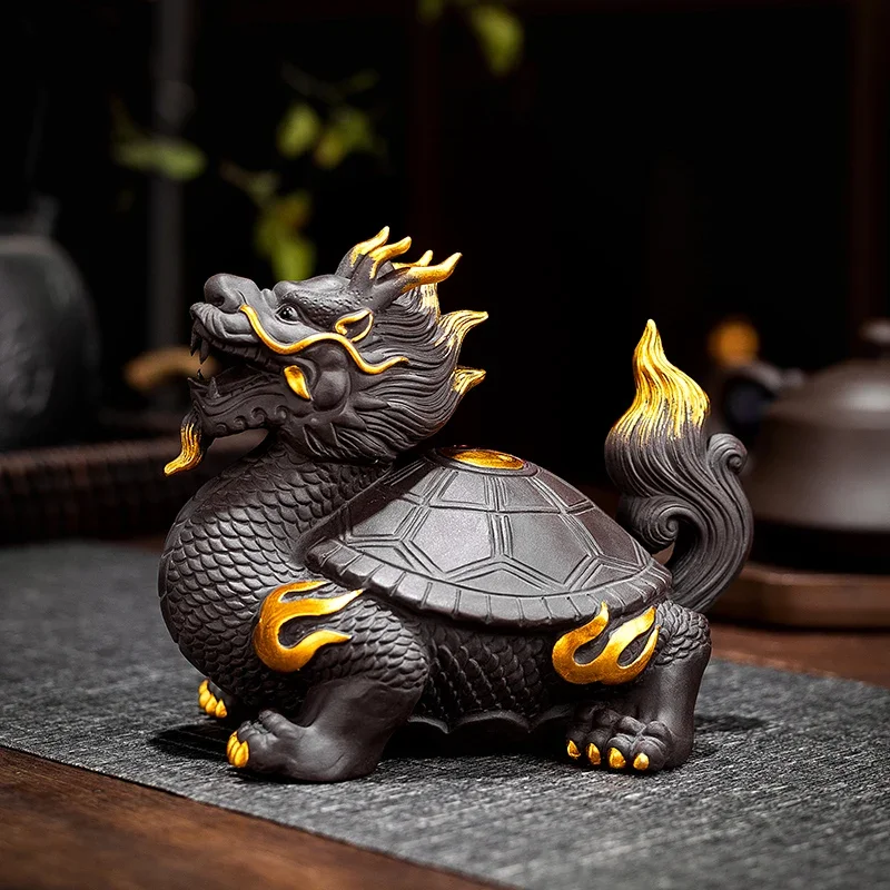 Purple sand dragon turtle brave animal tea pet decoration can nourish Zhaocai Zen tea ceremony accessories tea table boutique