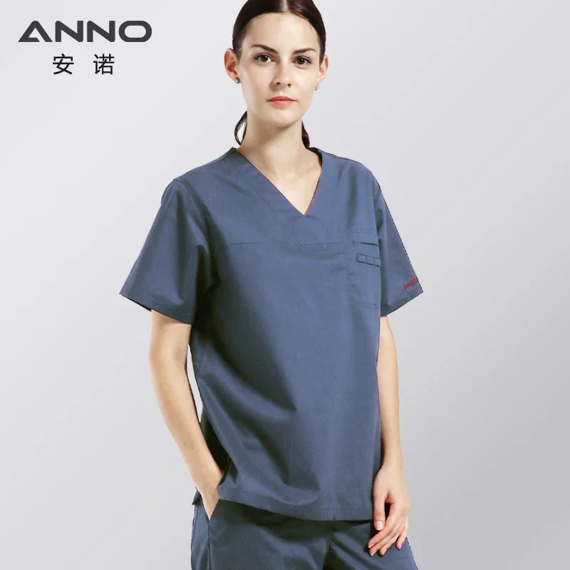 Anno algodão esfrega conjunto uniformes de enfermagem para unisex roupas elásticas altura qualidade enfermeira uniforme hospital pessoal terno