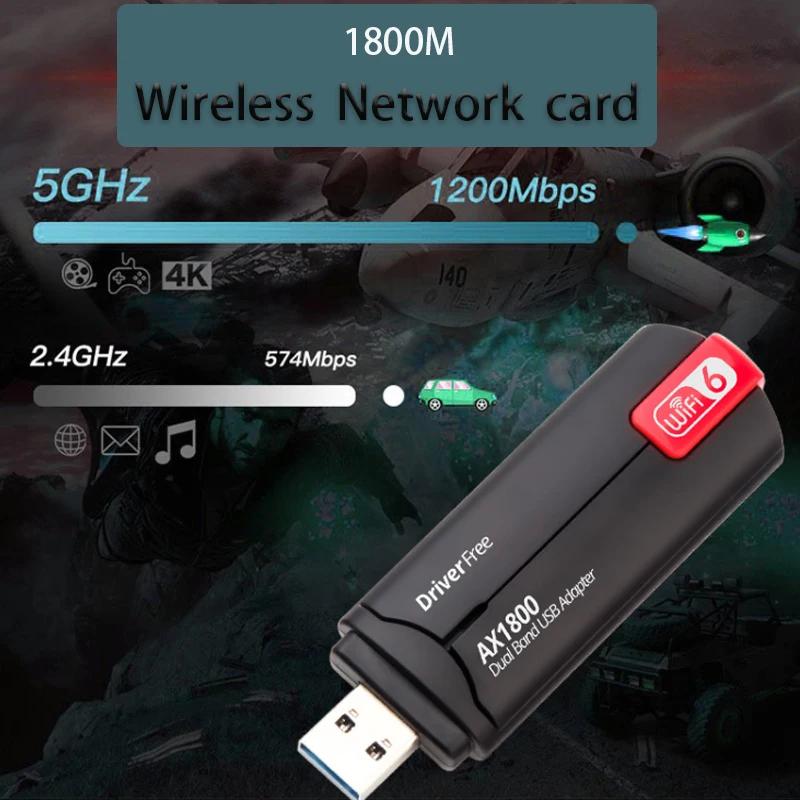 

WIFI signal reception wireless network card 1800M free driver Dual band wireless WiFi receiver transmitter WIFI6 USB LAN Adapter