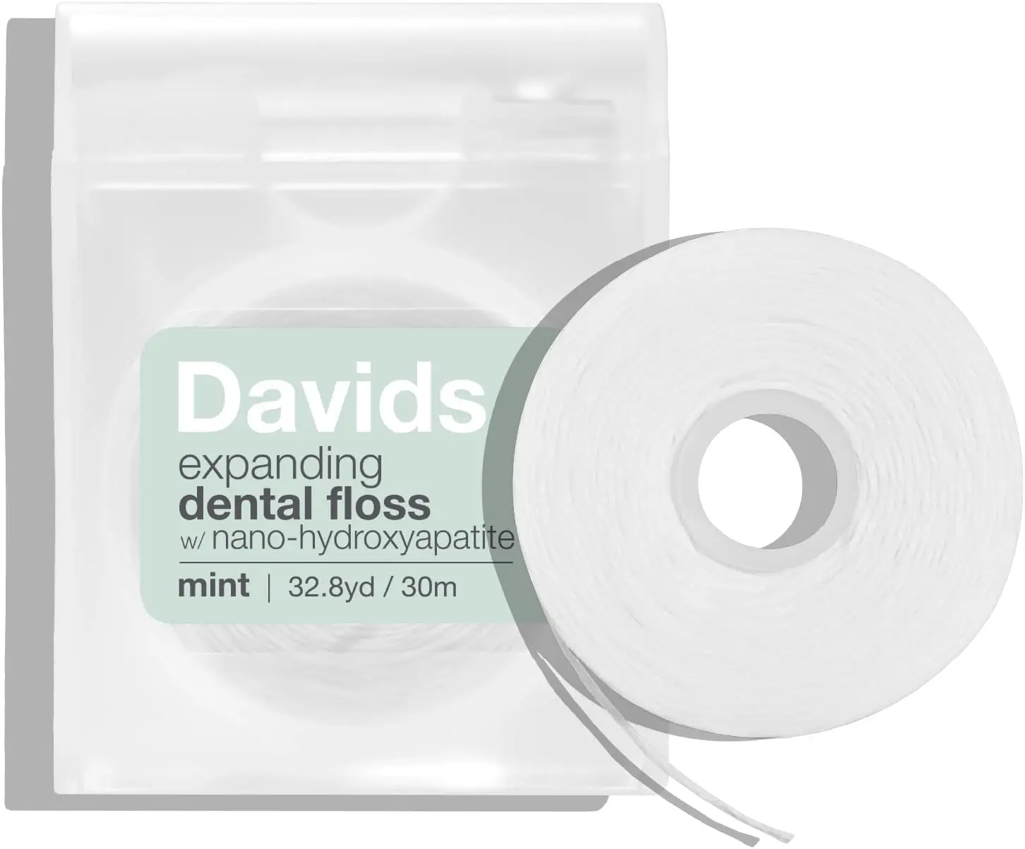 Hilo Dental Expandible + Recambio con Hidroxiapatita, Hilos Tejidos Sin Rotura, Encerado, Vegano, Manteca de Cacao y Menta, 66 yd
