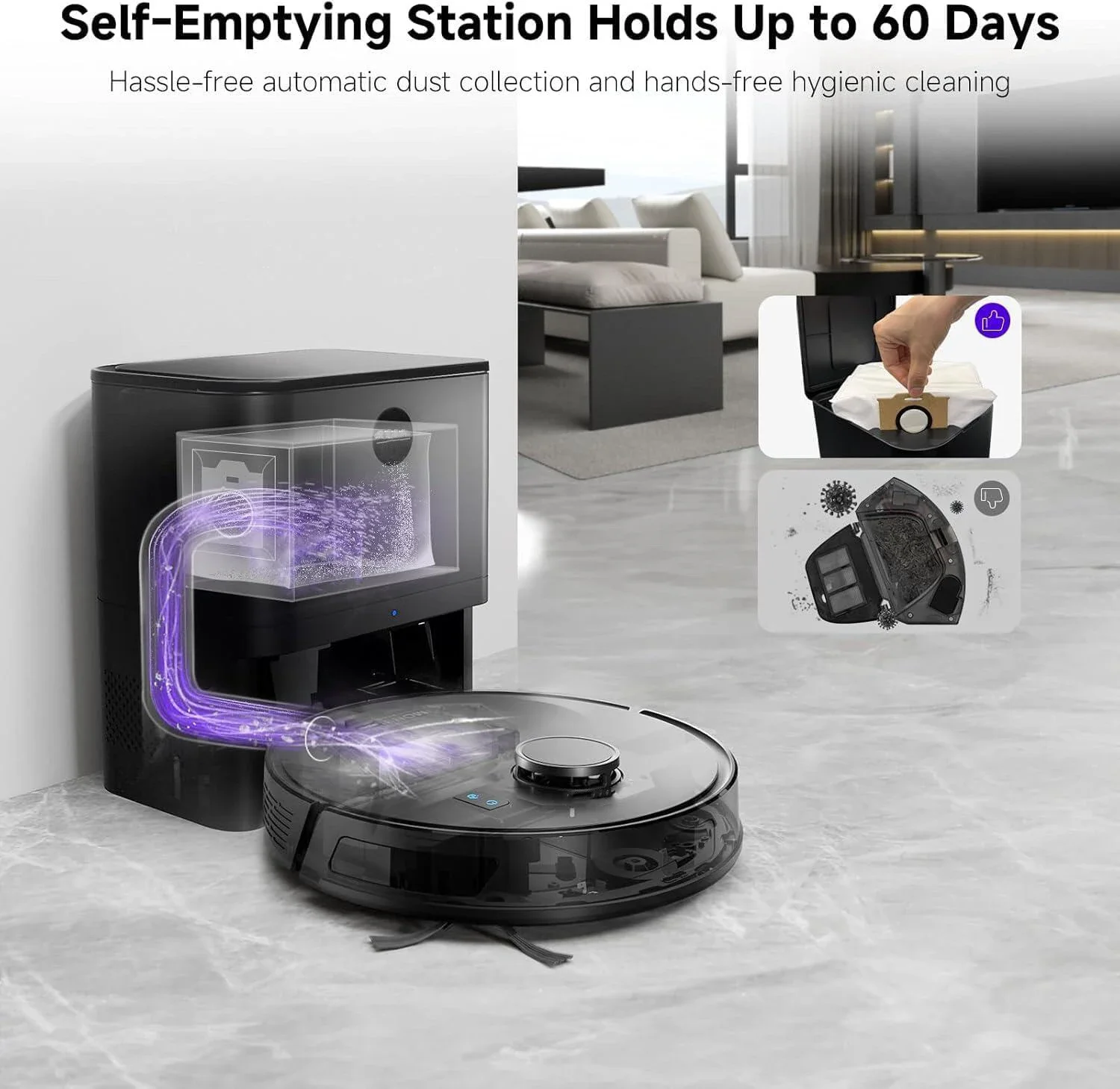 Smart App Robotic Vacuum Cleaner Wet and Dry Powerful Moping Customized Self Emptying  Navigation for Large Diverse Floor