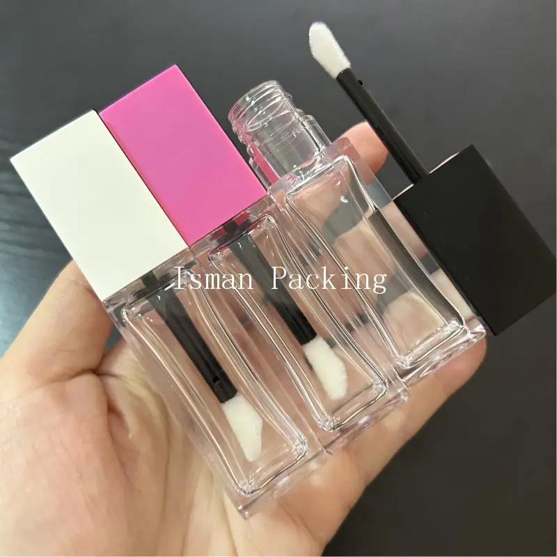 

50Pcs empty square pink white black liquid lipstick packaging lip gloss bottle cosmetic makeup container tubes wih brush 10ml