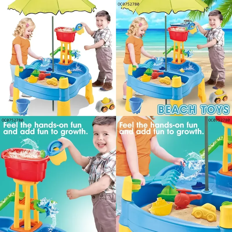 Summer Beach Sand and Water Table for Kids Outdoor Play Station with Sandpit and Water Basin for Children Garden Toys
