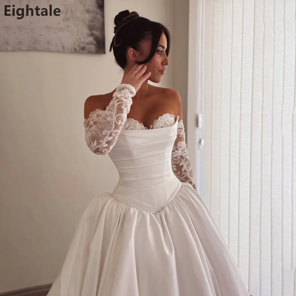 

Свадебное платье Sevintage 2026 цвета слоновой кости, бальное, без бретелек, с драпированным лифом, из атласа, со шлейфом, на заказ