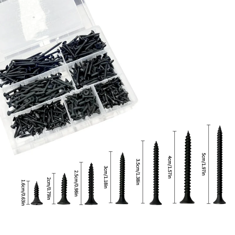 406pcs screws assortment kit, comprising 7 different sizes, including countersunk screws, wood screws, small screws deck screws