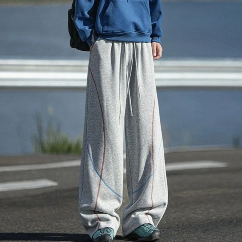 

Модные мужские спортивные брюки свободного кроя, темно-синие, с изогнутым низом, повседневные, с широкими штанинами, мягкие и удобные, для осени и зимы