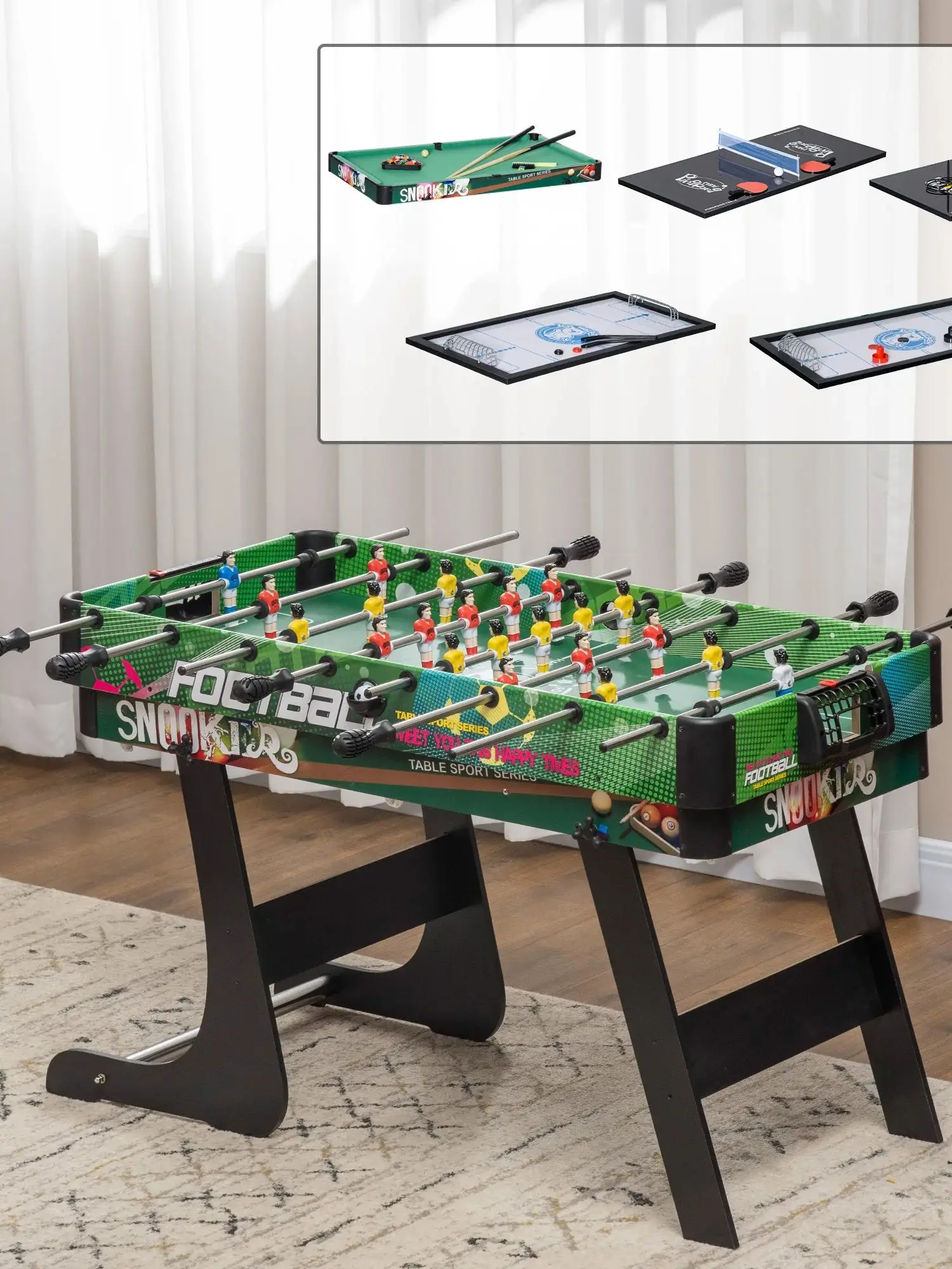 Homcom Opvouwbare Multi-Gametafel 6 in 1 Biljart Tafelvoetbal Tafeltennis 118X104X71 cm - afbeelding 2
