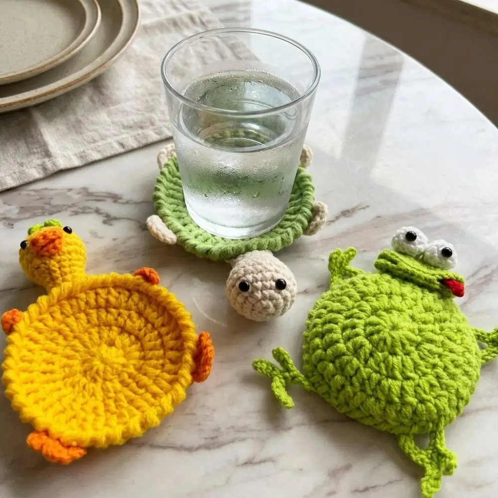 Funny Crochet Turtle Coaster Heat Resistant Non-Slip Knitted Cup Mat Hand Woven Relieve Stress Animal Drink Coaster