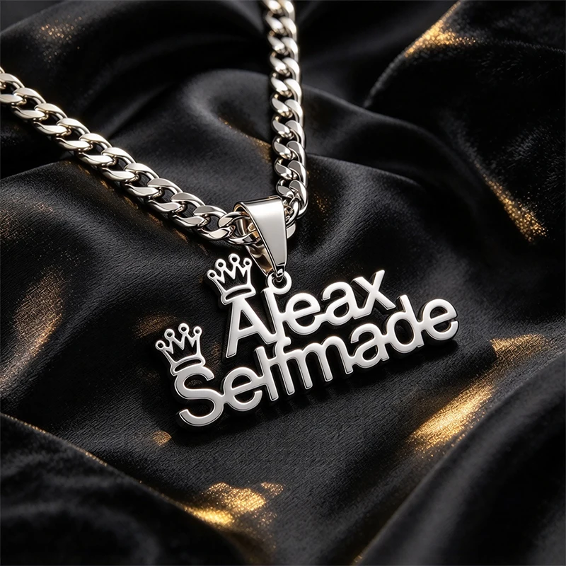 Punk Cuban Chain Custom 2 Lines Name Necklace Stainless Steel Man Woman Personalized Crown Name Tag Pendant Necklace Jewelry