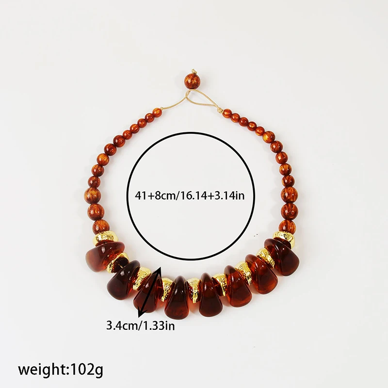 EILIECK Trendy Amber Handmade Beaded Irregular Resin Necklace For Women New Bohemian Neck Chain Collar Jewelry Creative Gift