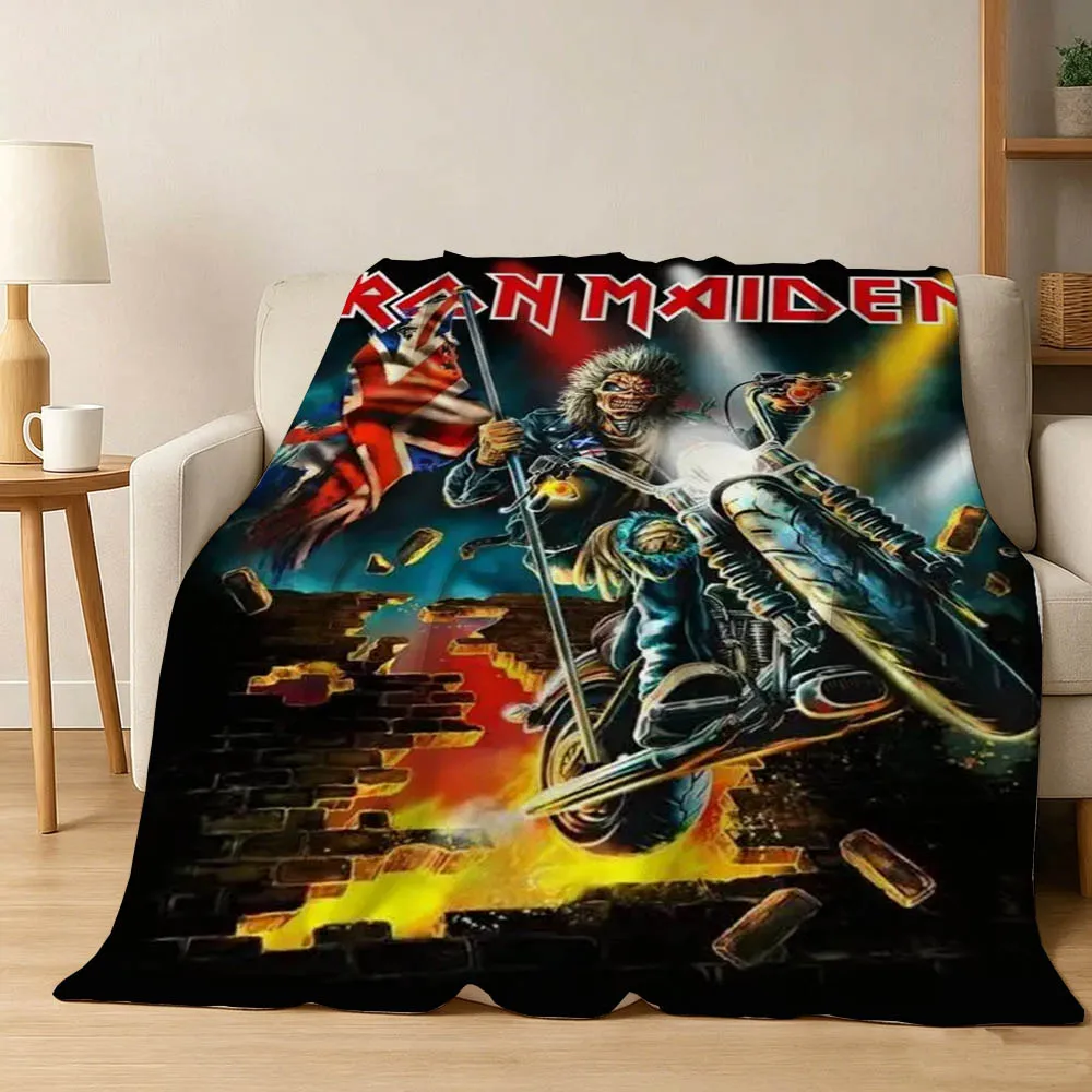Band 3D I-Iron Cool M-Maiden-N Singer Flannel Blanket Soft Throw Art For Home Decor Sofa Naps Picnic Gifts Halloween Present